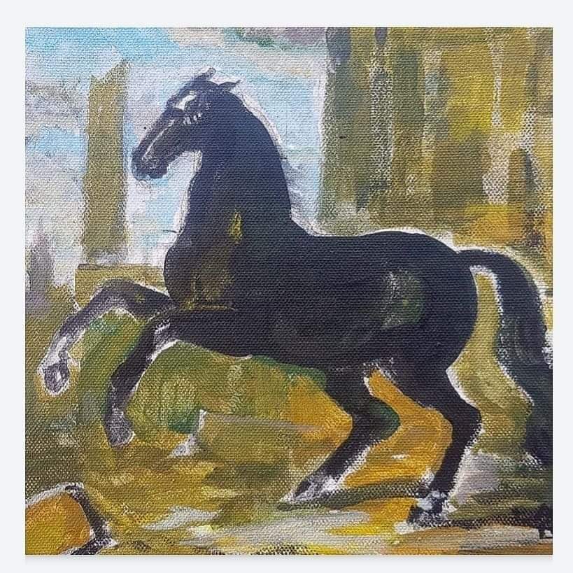 Svart häst - målning av Annika Berglöf