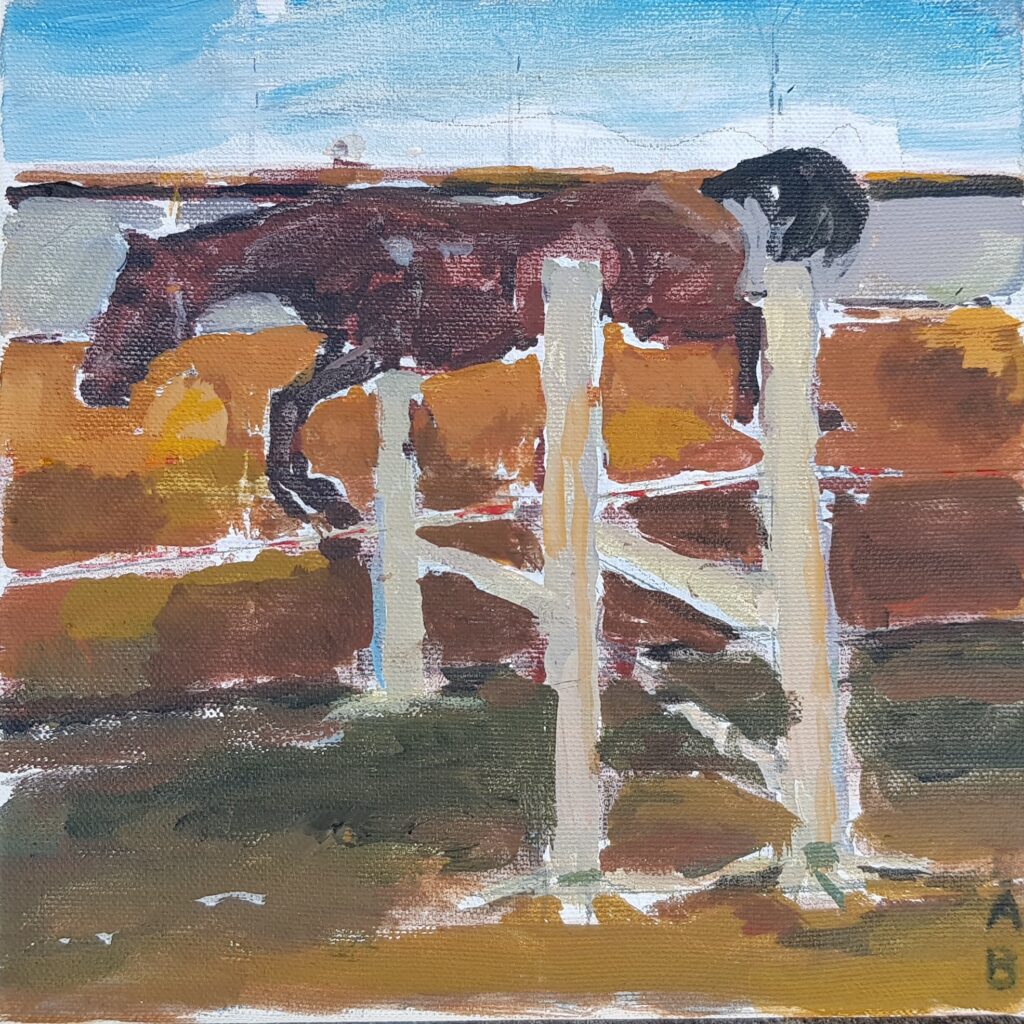 Målning hoppande häst