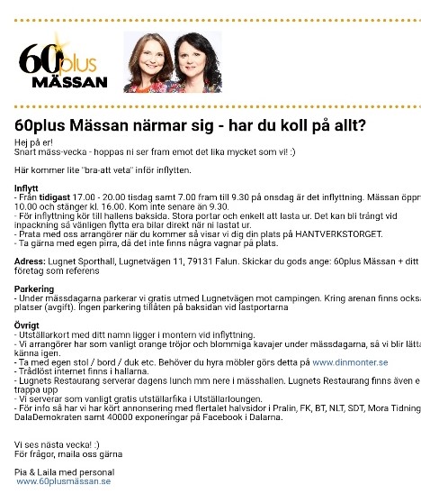 information om 60plus mässan Falun